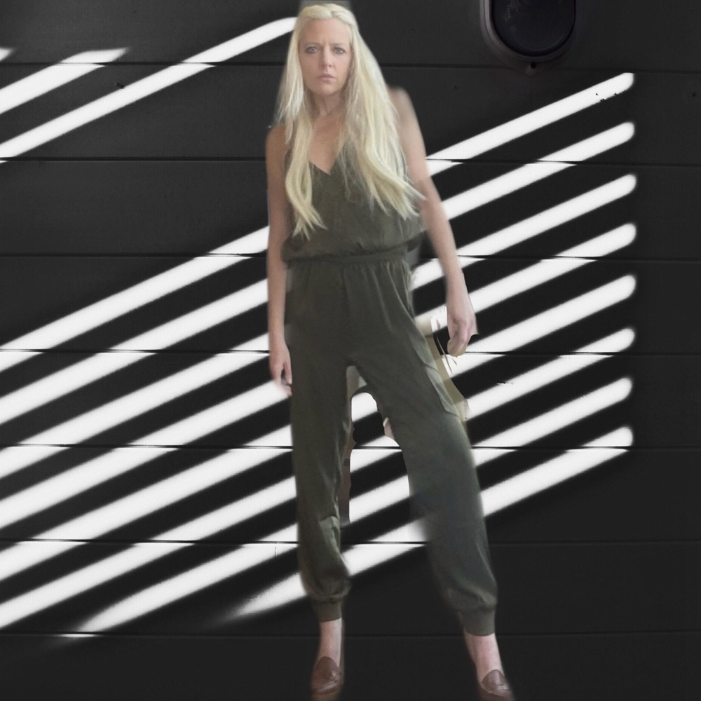 Gorgeous silk olive green jumpsuit by ACOA